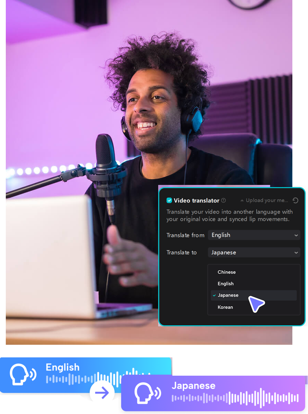 Person speaking with microphone